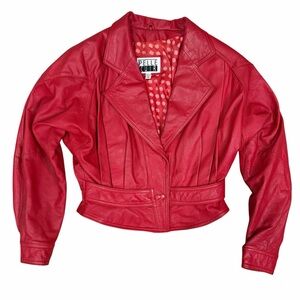 Vintage 80s Pelle Cuir red cropped 100% leather jacket